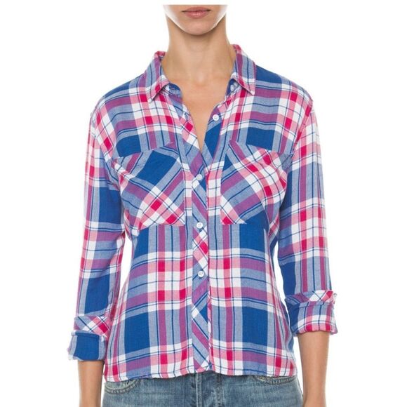NWOT Rails Dylan Cropped button down top in Marina Flamingo Sz XS - Picture 1 of 5